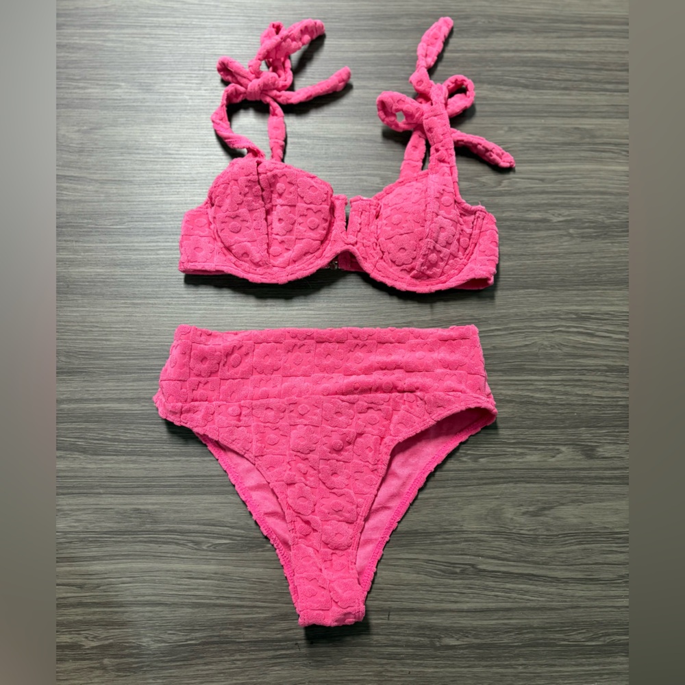 Pink Floral Textured Bikini Size Small
